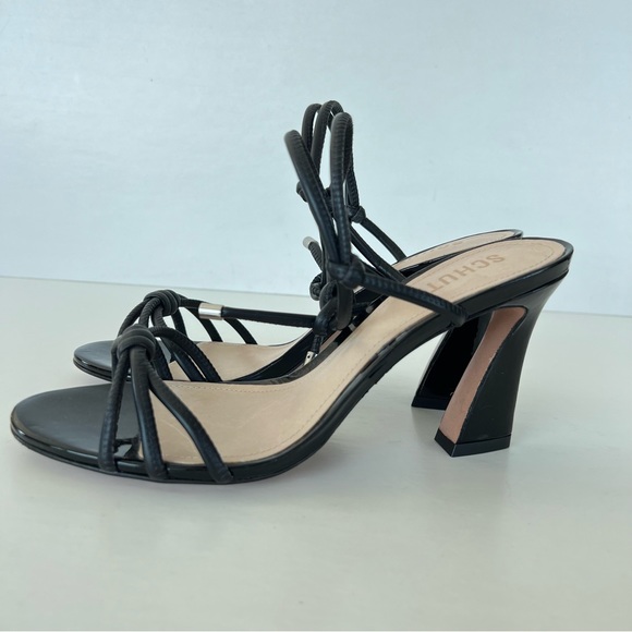SCHUTZ Paikea Black Stappy Leather Open Toe Ankle Tie Strap Heel Sandal SZ 9 B - Picture 7 of 12